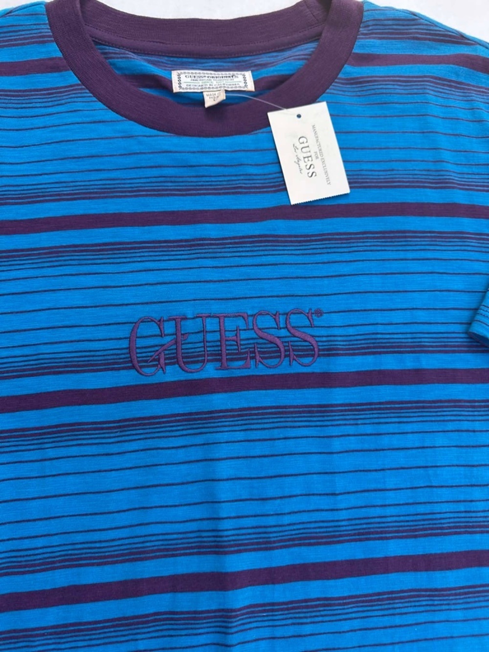 Guess Blue Striped Crewneck Tee with Navy Accents - Picture 3 of 4